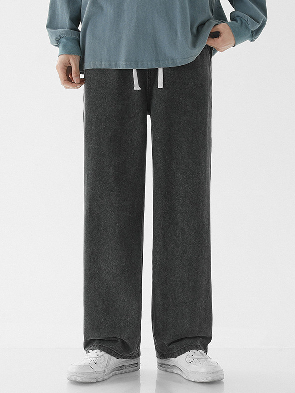 LKTM para hombre # Verano delgado estilo americano retro marca de moda jeans rectos pantalones anchos casuales con cordón para hombre