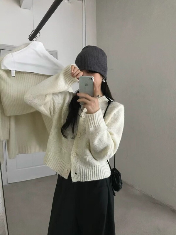韩代宋慧乔同款手钩花朵毛衣外套女2025秋冬软糯针织开衫上衣1161|undefined