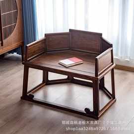 新中式禅椅休闲椅新中式围椅老榆木主人盘腿椅打坐椅实木座椅
