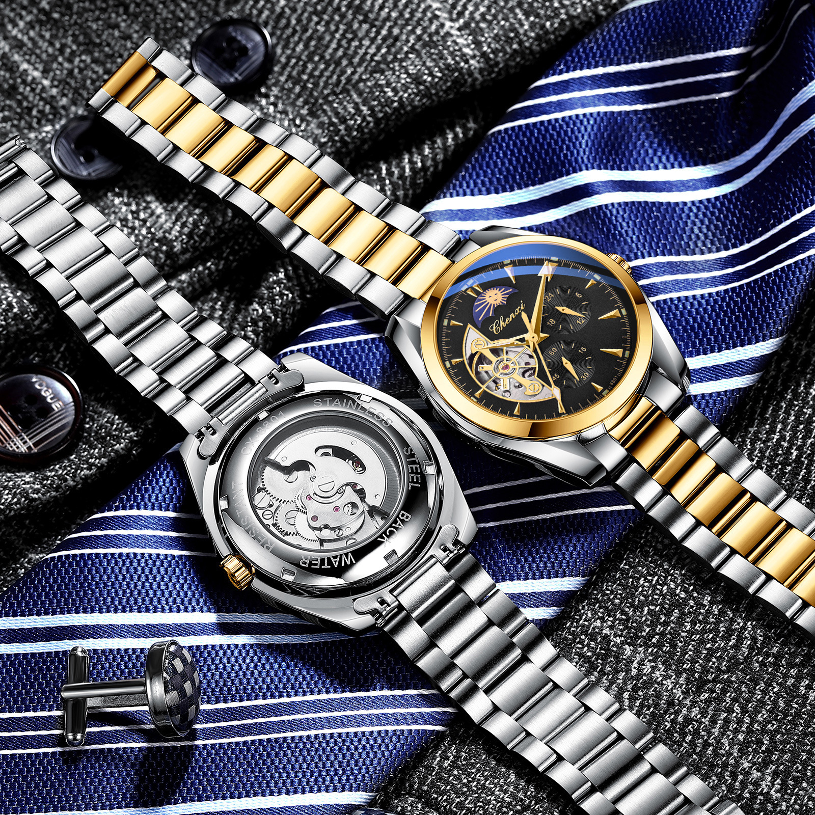 CHENXI reloj hombres reloj mecánico sol Luna estrella tourbillon reloj mecánico tiktok popular reloj en vivo