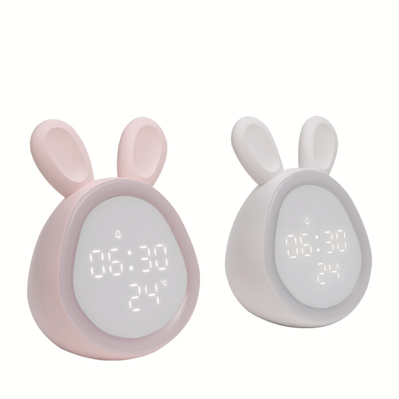 (2개) 침실 LED 수면 시계 창조적 인 선물 다기능 시간 토끼 알람 시계 빛 학생 작은 프로그램 지능형 알람 시계