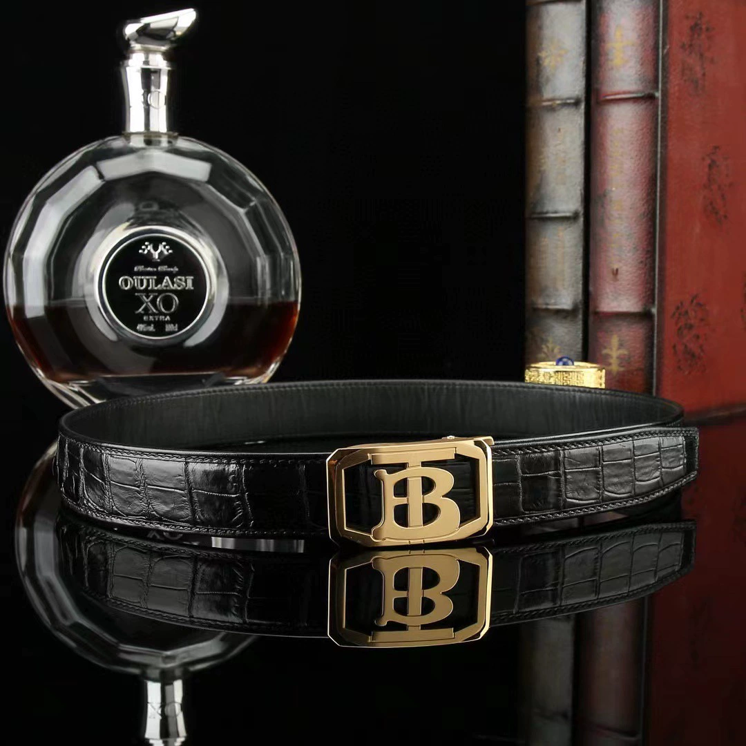 Belt with letters, trousers for leisure, crocodile, genuine leather