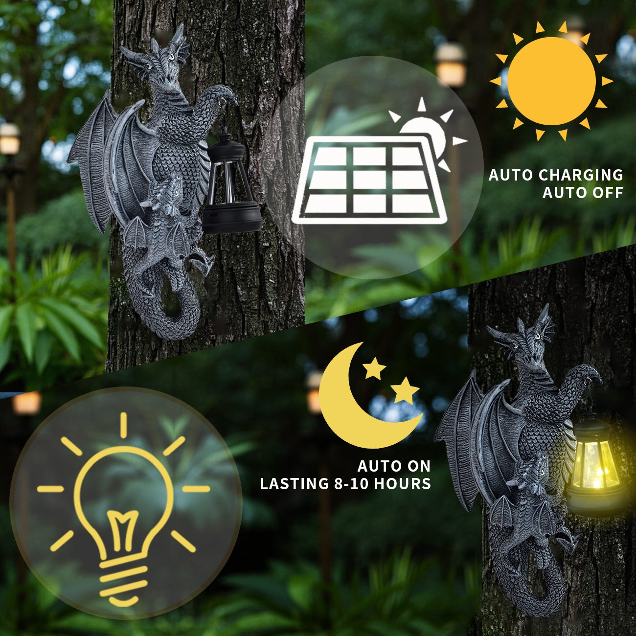 Solar-Powered Wall-Mounted Dinosaur Outdoor Light, Courtyard Decorative Ornaments, Animal Statue, Illuminated Wall Art, Small Night Light_voghion.com
