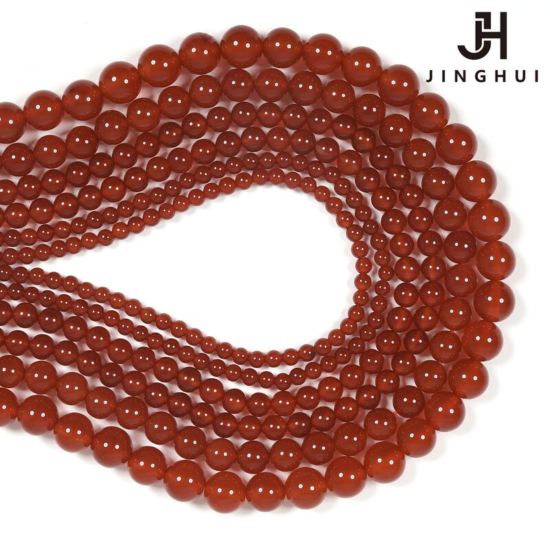 Jinghui natural red agate round beads DIY woven loose beads 4m-10m hand-made semi-finished crystal round beads