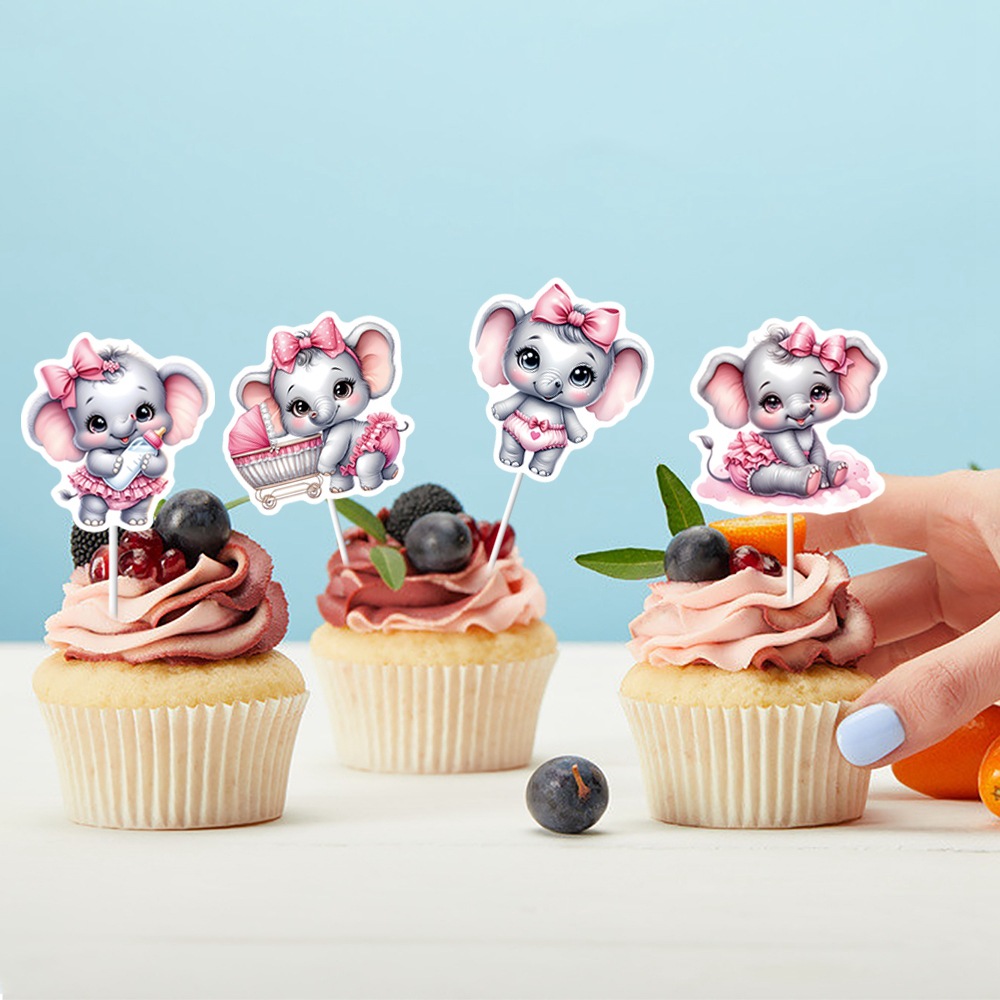 Nuevo producto transfronterizo baby shower decoración de fiesta tarta inserción rosa elefante pequeño inserción niña cumpleaños