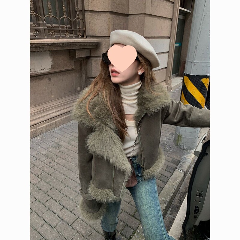 Fur One-Piece Jacket for Women, Short Motorcycle Jacket for Women, Slimming Look Korean Style Anti-Fur Fur Jacket, Winter Top for Women