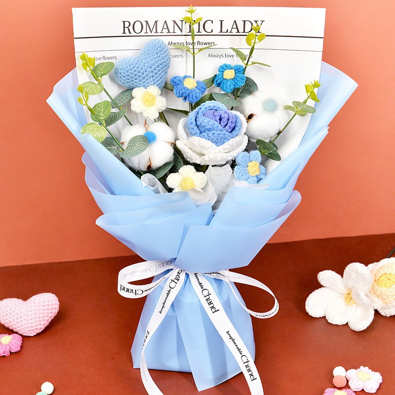 Productos transfronterizos acabados de lana tejido flores hechas a mano girasol trenzado regalos de vacaciones decoración flores falsas al por mayor