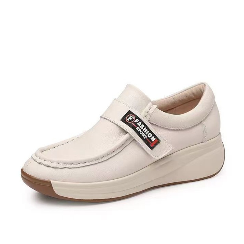 Zapatos blancos velcro de tendón de toro con un pie en la parte inferior de la piel de un hombre se quita los zapatos de cuero de la mujer talón inclinado no se cansa de los pies zapatos de otoño de la mujer talón plano image 6