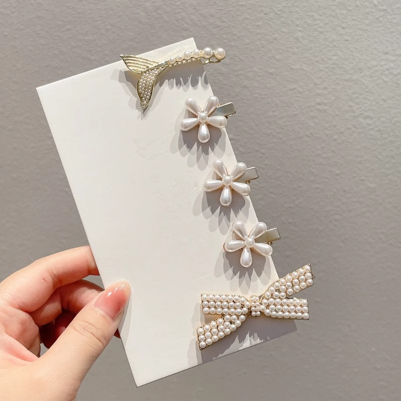 Horquilla de perlas, estilo ins, tocado coreano simple de nicho, clip de una palabra, clip lateral de flequillo simple, tocado