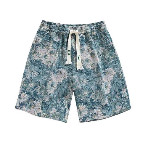 Shorts for men, summer floral briefs, beach pants, vacation leisure, 5-inch pants, plus size, loose, thin middle-length pants