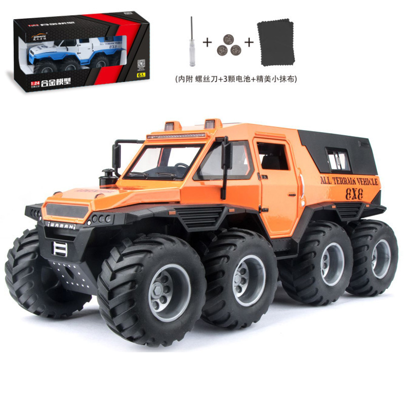 Modelo de coche de aleación de simulación Jianyuan 1:24 conquistador chamán Tire hacia atrás vehículo todoterreno con sonido y luz modelo de coche de juguete adornos