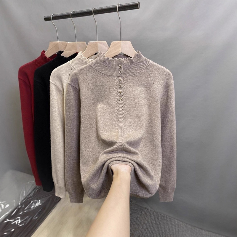 Autumn and Winter New Large Size Simple Half Turtleneck Bottoming Shirt Tops Women's Fashionable Loose Inner Long-Sleeved Knitwear Knitwear