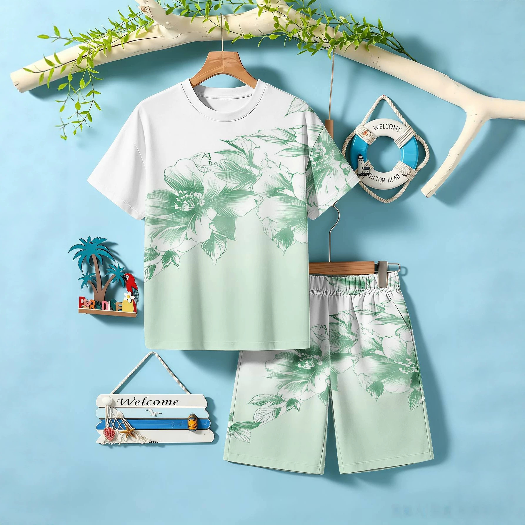 Ensemble T-shirt et short garçon style européen/américain, vente flash été, direct usine, impression 3D._voghion.com