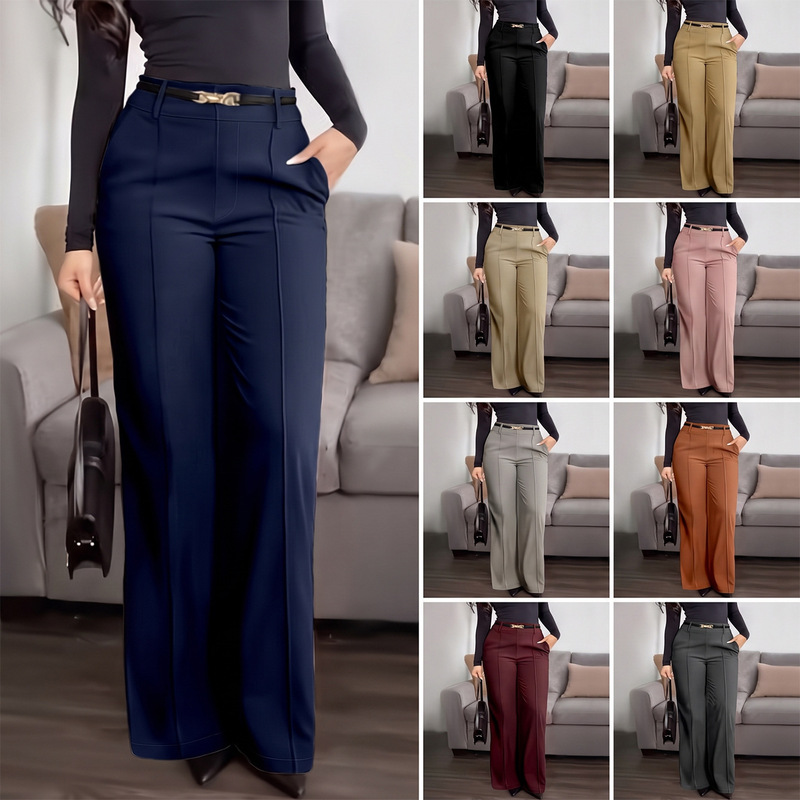 European and American Cross-Border New Women's Fashion Wholesale Solid Color Pocket Zipper Suit Pants Slimming Professional Work Straight-Leg Pants European and American Cross-Border New Women's Fashion Wholesale Solid Color Pocket Zipper Suit Pants Slimming Professional Work Straight-Leg Pants