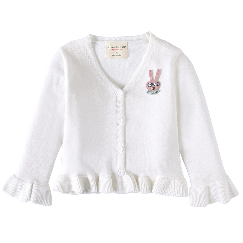 2023 primavera y otoño estilo coreano oreja de madera cuello en V punto cardigan abrigo de algodón chal niños suéter de bebé cardigan