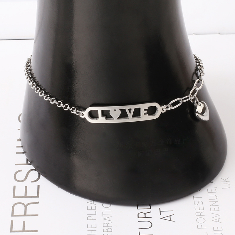 Titanium Steel Material Love, Heart Shape Pattern Women's Gender Titanium Steel Simple Style Love Heart Shape Hollow Out Bracelets