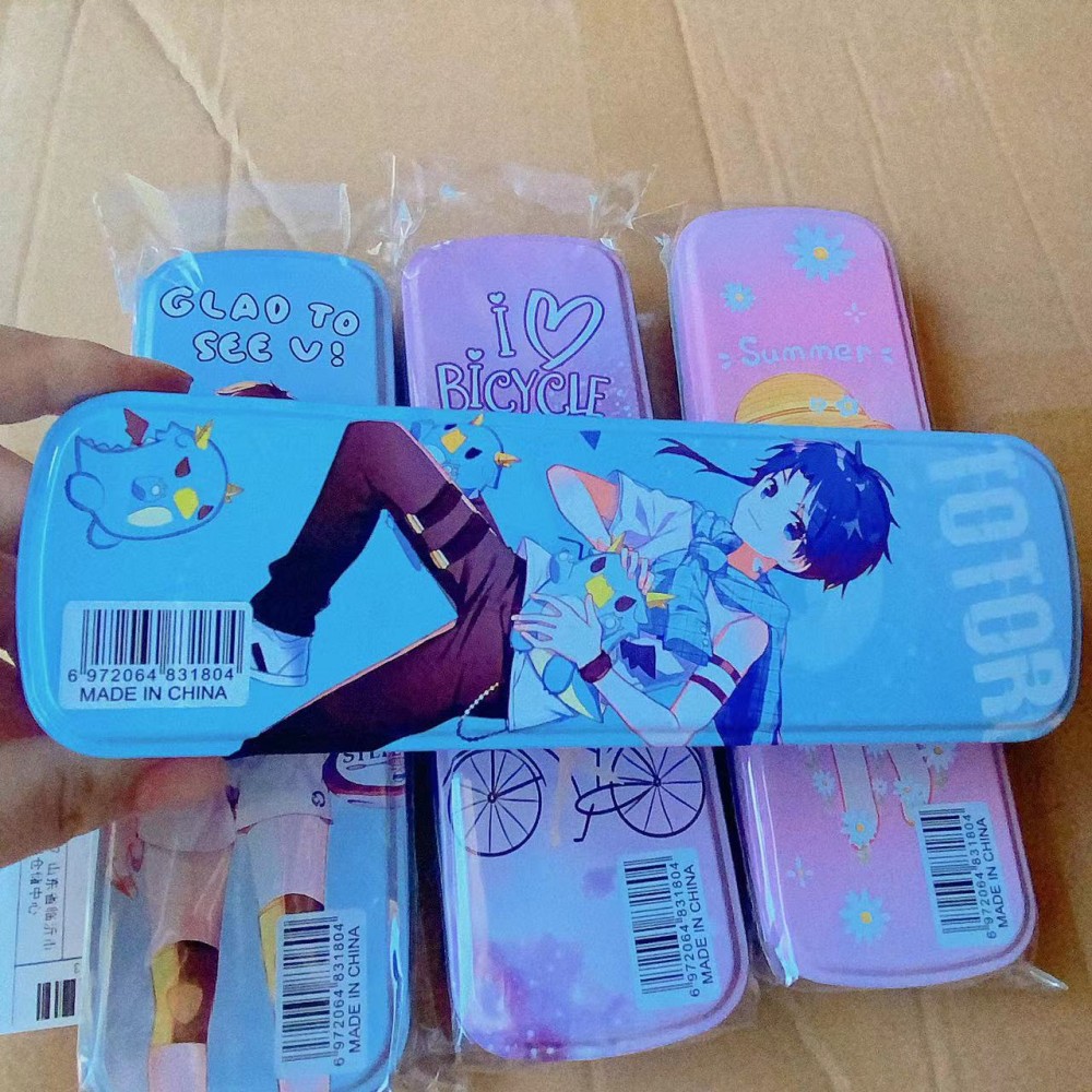 Caja de papelería caja de lápices de gran capacidad caja de hierro de dos capas de dibujos animados de doble capa para estudiantes de escuela primaria jardín de infantes 2 yuanes lote de tiendas departamentales