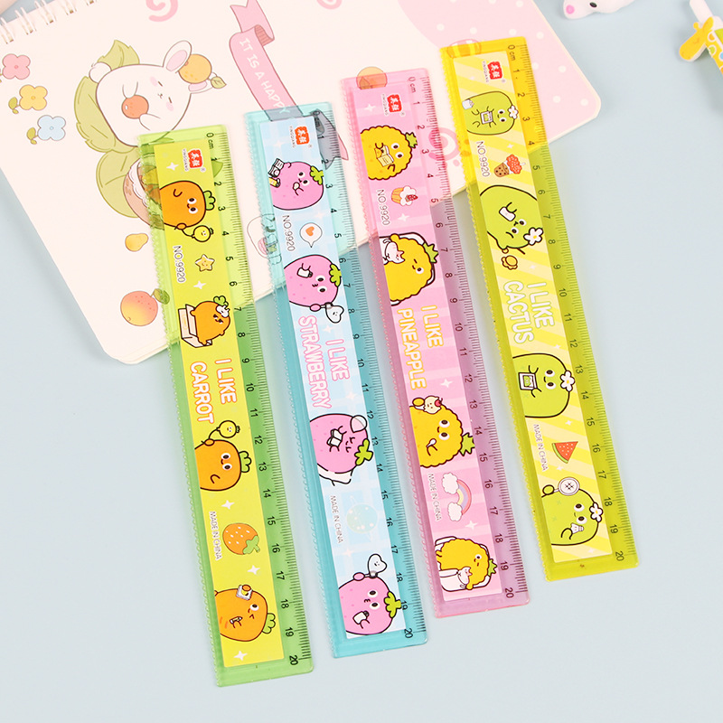 Creative cartoon ruler for children, 20cm, four-color transparent ruler for students, colorful ruler