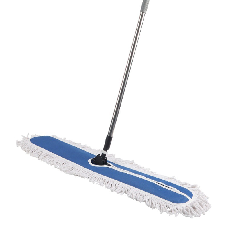 Mopa de polvo con mango de acero inoxidable y línea de algodón para limpieza de hoteles, uso comercial e industrial, mopa plana grande mejorada.
