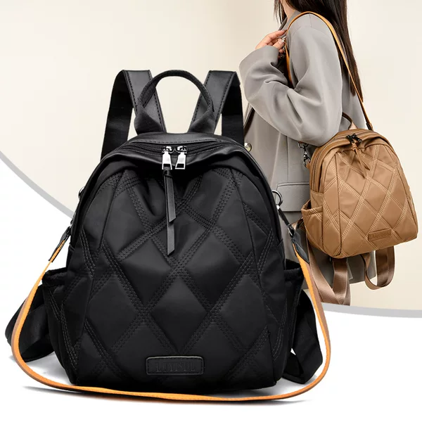 Women's Quilted Embroidered Backpack, Water-Resistant, Multi-Purpose Nylon Fabric, Lightweight Travel Backpack, Small and Portable