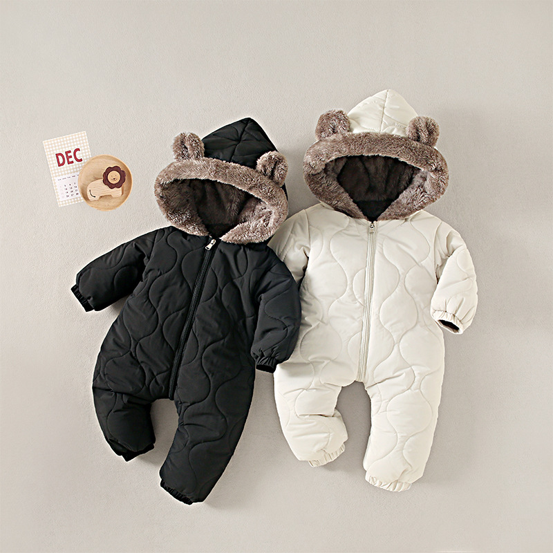 Cross-Border Baby Jumpsuits, Autumn and Winter Velvet Outing Cotton Clothes, Newborn Clothes, Winter Baby Full Moon Clothes for 100 Days