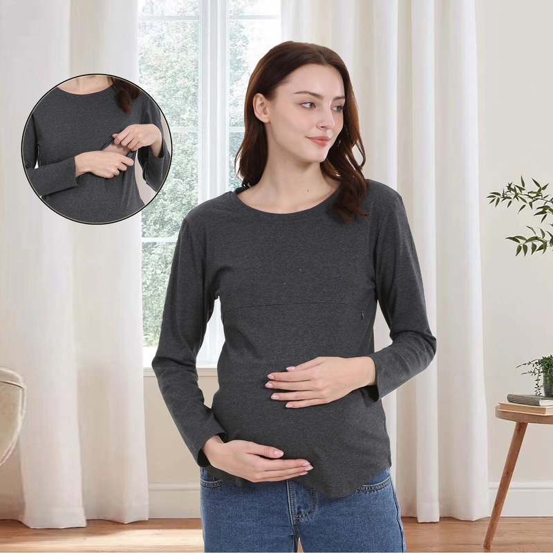 2025 new spring and autumn pregnant women's coat long sleeve T-shirt cotton zipper nursing clothes European and American plus size in stock S-5XL