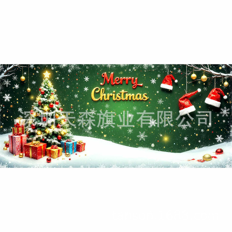 跨境新款圣诞节车库旗宽幅大尺寸节日庆祝活动真实感装饰背景温馨|undefined