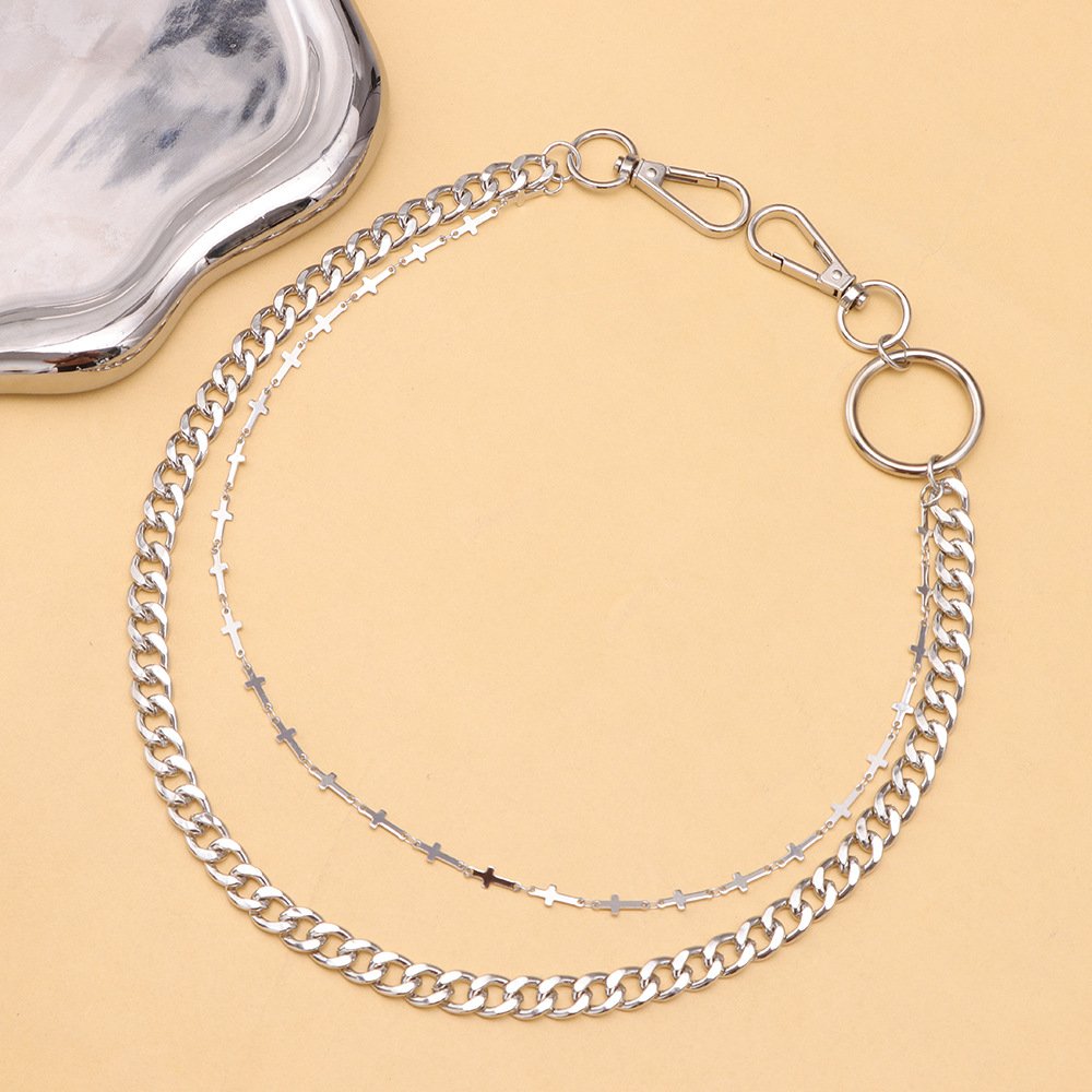 High-End Men's Fashion Handmade Cross Heart Double Layer Pants Chain Versatile Accessory_voghion.com