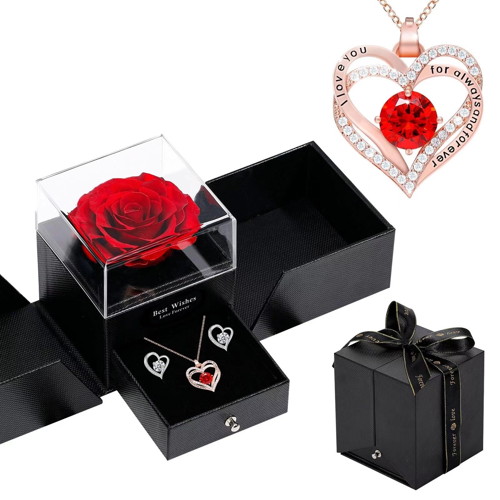 Collar de corazón de circonita colorida con colgante de oro rosa de doble capa, regalo para San Valentín y Día de la Madre