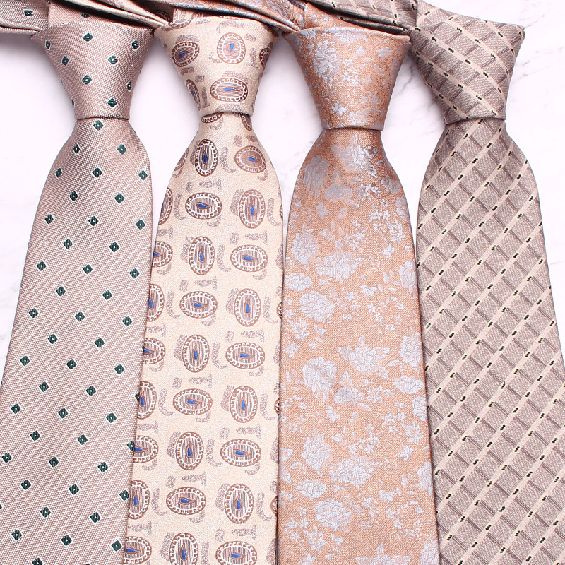 In stock polyester cashew flower classic men's 8cm tie men's khaki business casual wedding dinner tie