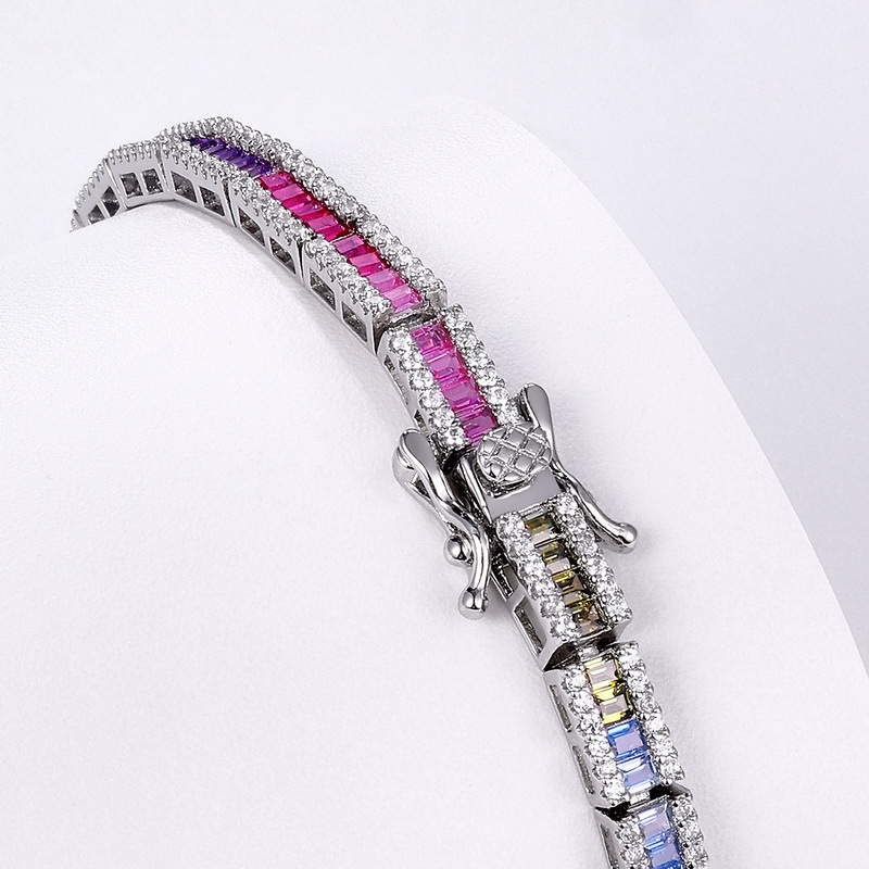 Nuevo estilo transfronterizo de lujo ligero de una sola fila de color brillante pulsera de circonio femenino S925 con incrustaciones de plata colorida joyería del tesoro de color arco iris estilo europeo y americano