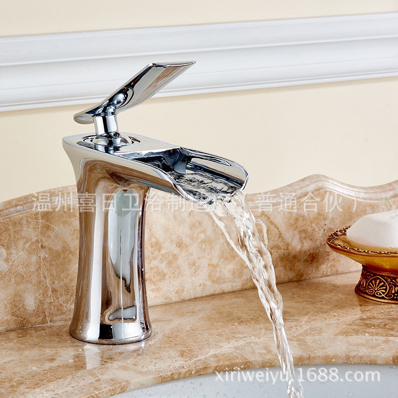 All-copper white and gold antique waterfall basin, cold and hot water faucet, retro bathroom basin, sitting single-hole mixed water undefined
