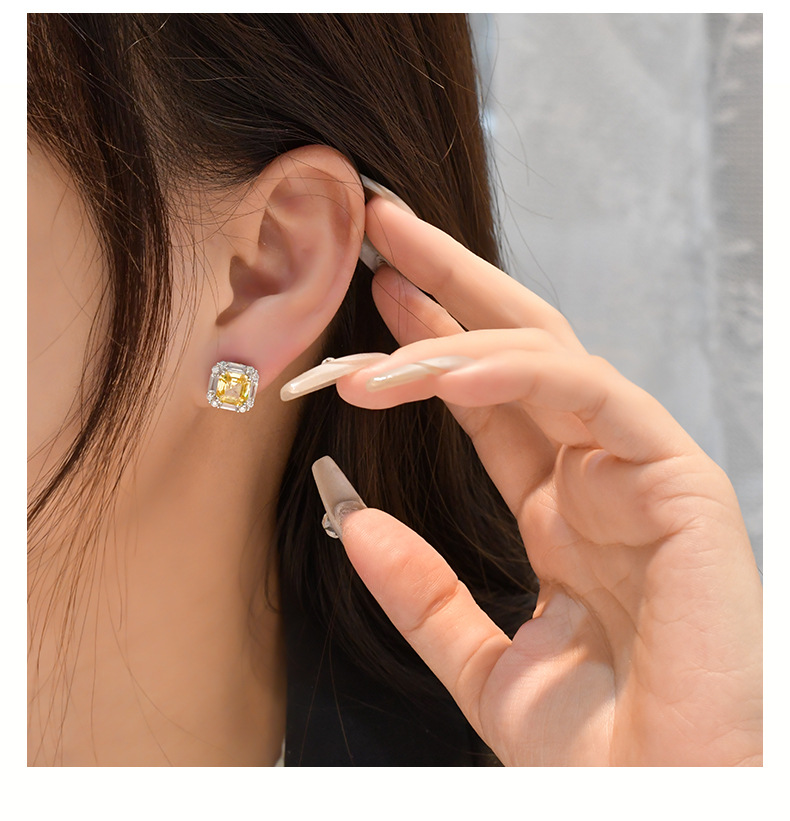 Fashion Style 925 Sterling Silver Artificial Gemstones Geometric Ear Studs