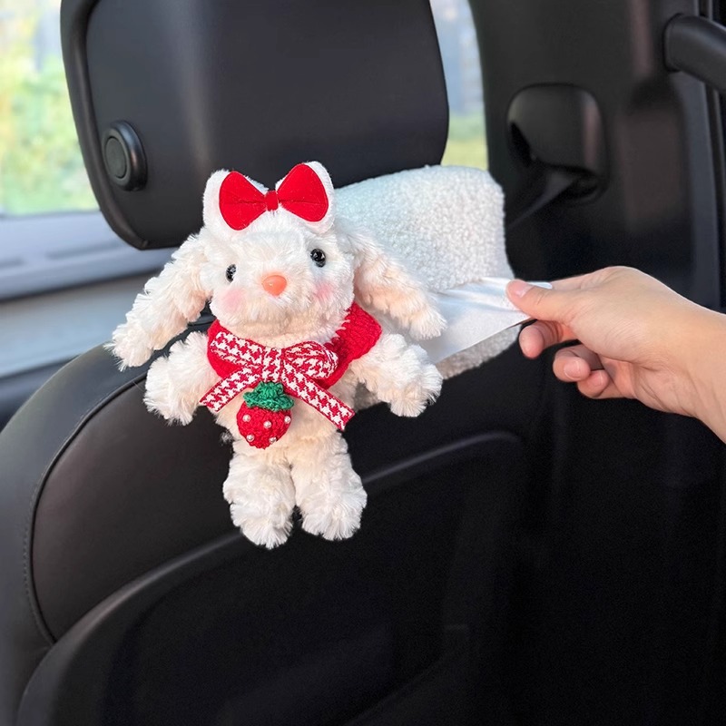 Caja de pañuelos de papel de dibujo de coche de conejo creativo almacenamiento en coche colgante 2025 nuevo sentido muñeca de coche señoras