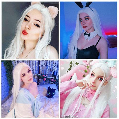 European and American fashion wig women's front lace white long straight hair chemical fiber wig full head cover wig wholesale 26inch