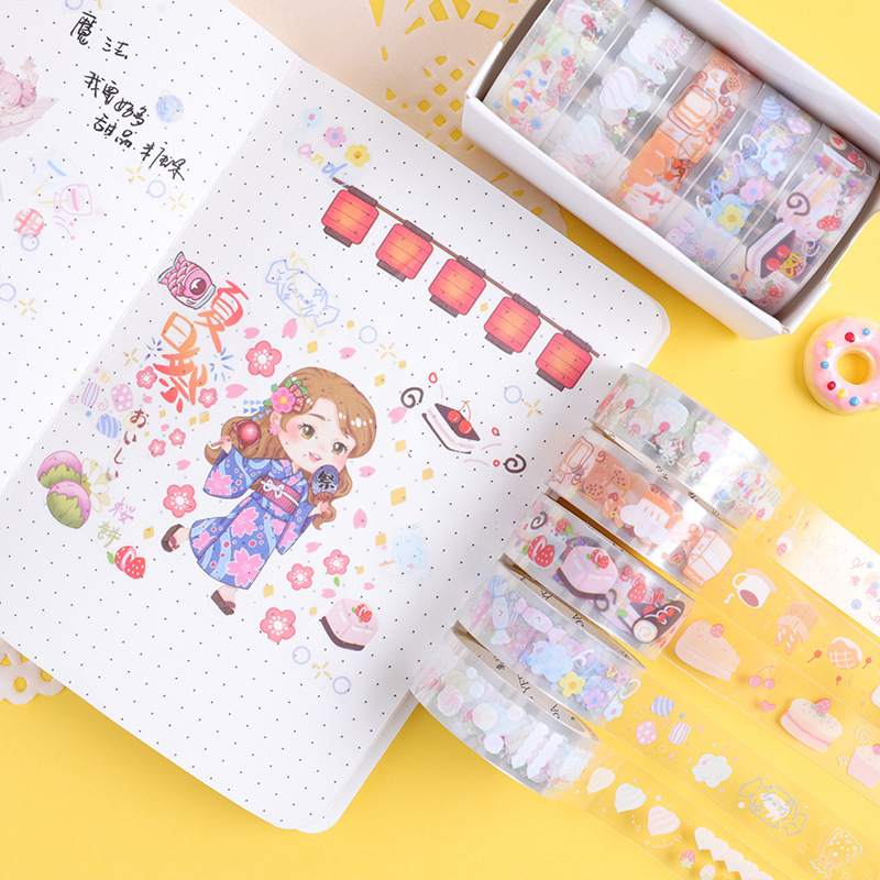 59g Weight Washi Tape Stationery Type 5 PCS/Package Quantity School Occasion PET Material Butterfly, Daisy Pattern Cute Style 5 PCS/Package Butterfly Daisy School PET Cute Washi Tape 16