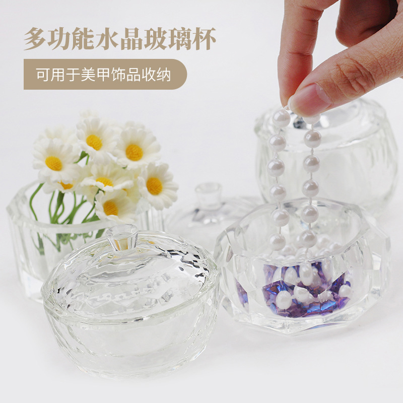 Nuevo arte de uñas transfronterizo, copa de cristal de alta gama con tapa, varios estilos, taza de herramienta de lavado de lápiz de uñas gruesa 80 #