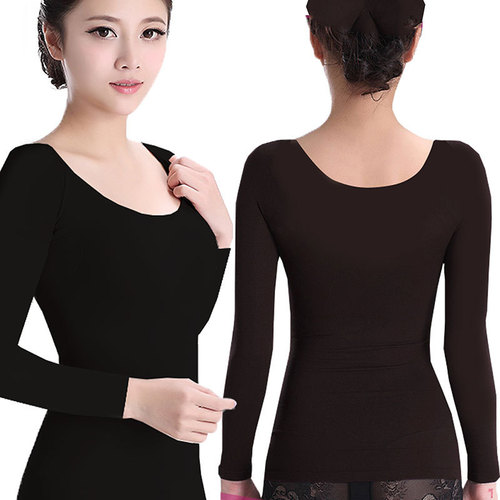 Low-neck warm innerwear women's thick top large size for plus-size women ribbed thin fleece close-fitting base garment body-shaping autumn shirt