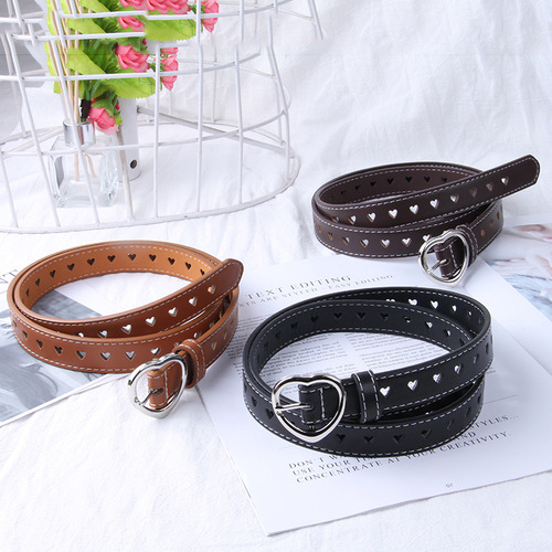 Hollowed-out belt, women's love buckle, simple all-matching trendy personality, Internet celebrity, same jeans, belt, women's ins style
