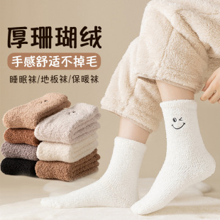 Thick Socks Women's Winter Coral Fleece Floor Couple's Home Sleeping Cute Embroidered Warm fleece-lined Sleeping Moon Socks