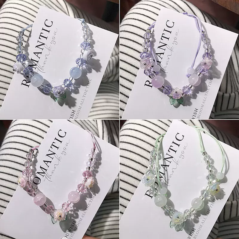 新中式精致山茶花串珠手工编织绳手链你小众国风设计高级感手饰