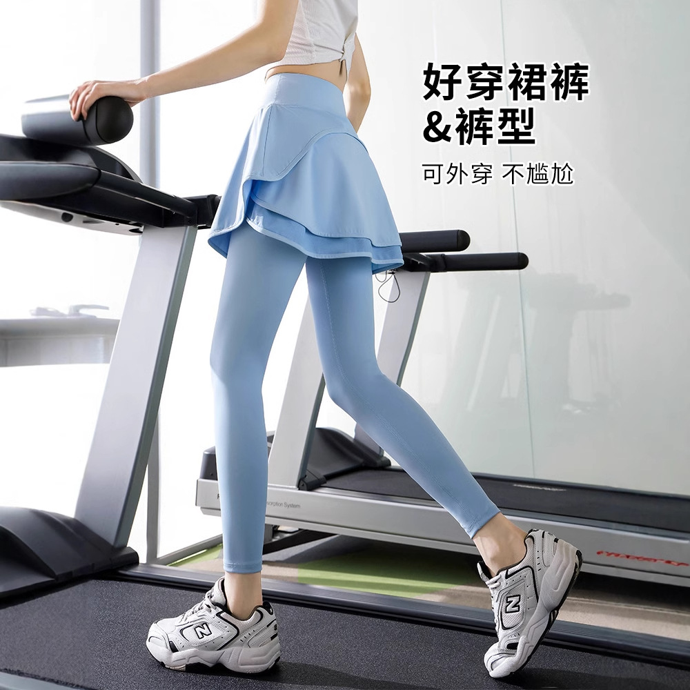新款假两件运动群裤女春夏高腰防走光健身裤羽毛球服跑步瑜伽裤裙