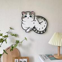 小猫咪卡通创意个性装饰挂墙时钟挂钟猫咖幼儿园客厅儿童房钟表木