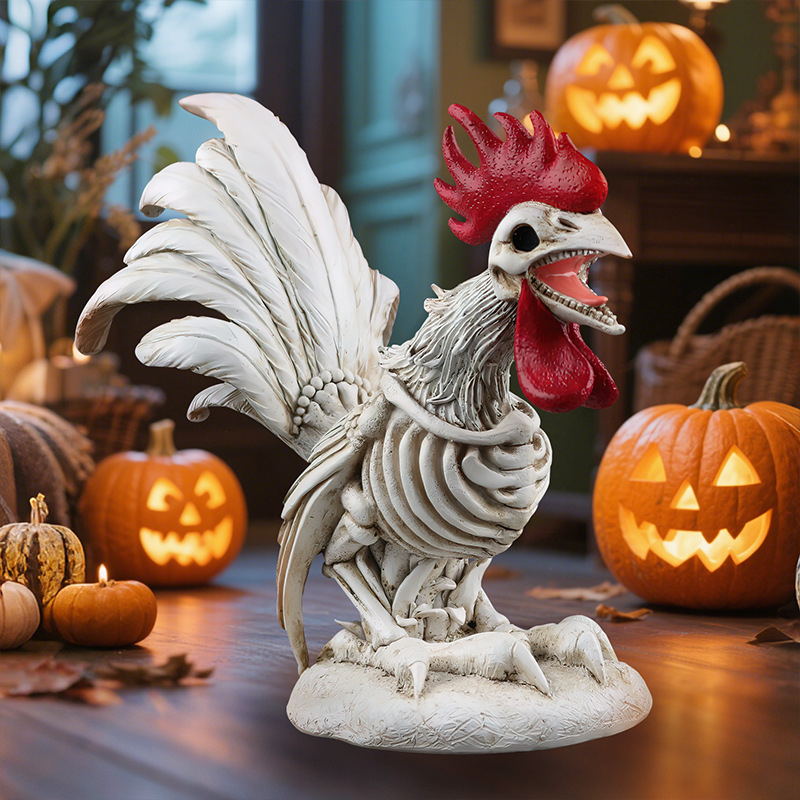 Amazon exclusive resin skeleton skeleton rooster ornaments festival atmosphere animal sculpture specimen collection decorations
