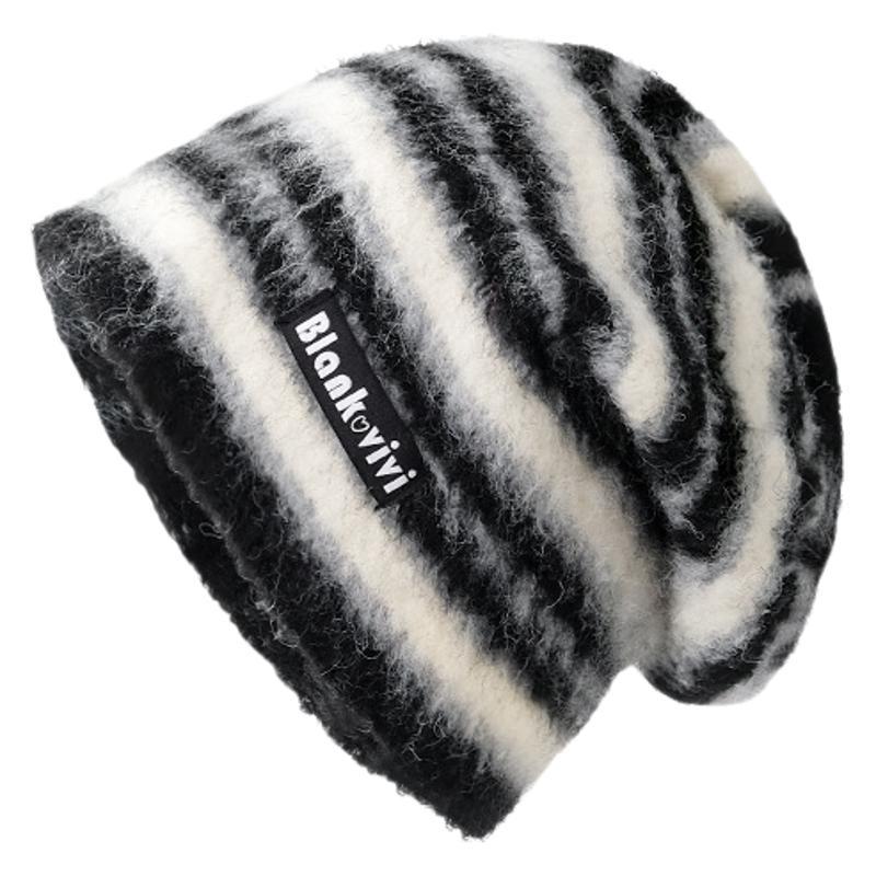 Cappello di lana a righe con protezione per le orecchie caldo e largo, abbinato al colore, da donna, autunno e inverno, lavorato a maglia, con grande circonferenza della testa, marea_voghion.com