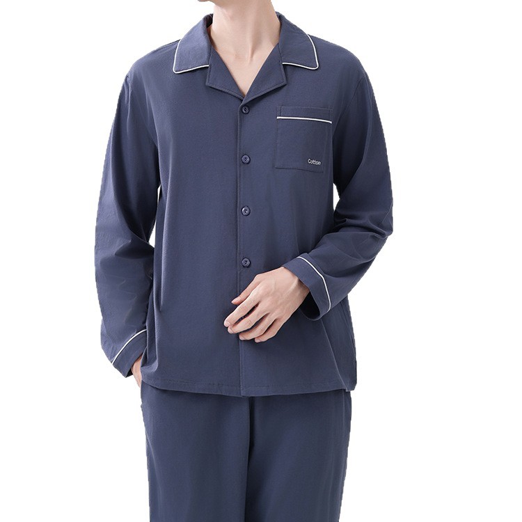 Men's Pajamas Pure Cotton Men's 100% Cotton Home Wear Set Loose Long-Sleeved Long Pants Spring & Fall 2026 New Style 5