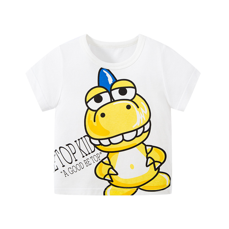 2024 nueva camiseta de dibujos animados para niños de verano estilo coreano transfronterizo dinosaurio Algodón puro bebé Top camiseta de moda para niños
