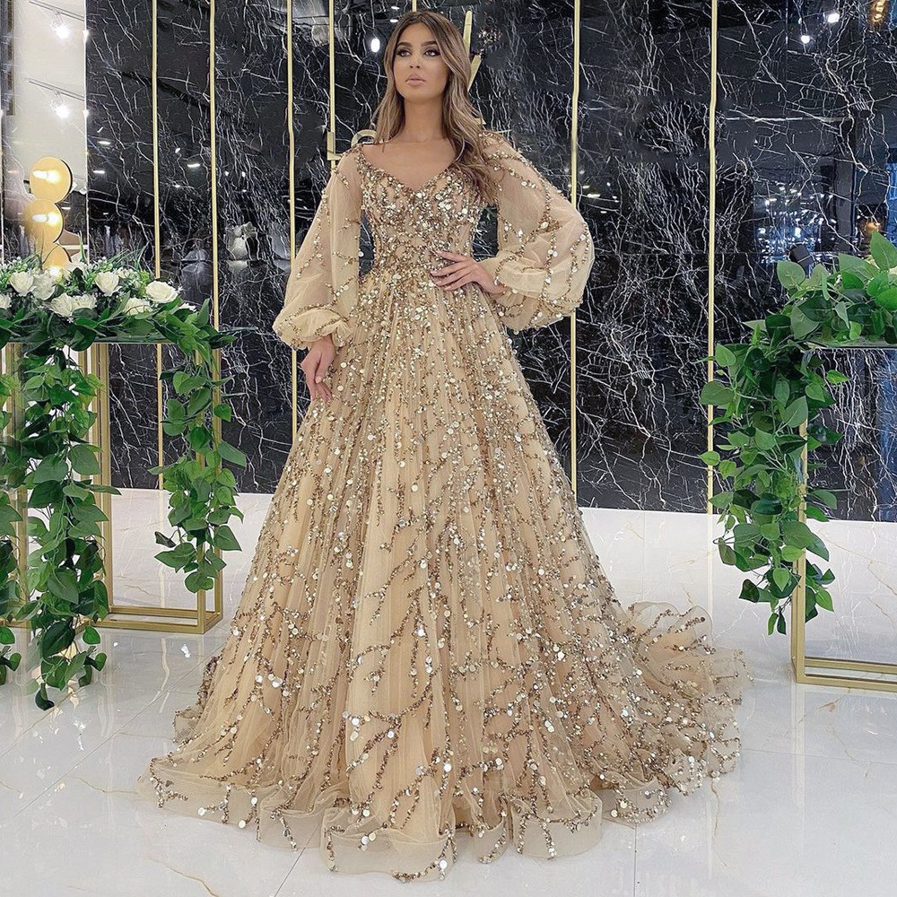 Vestido de Noche Largo de Lujo con Cuentas Doradas, Estilo Nuevo Transfronterizo 2025, Sexy, con Aura de Socialité, Modelo SM7109 image 8