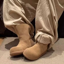 真皮雪地靴女绒皮羊羔毛鞋口下翻女新款秋冬季加厚短靴加绒棉鞋子