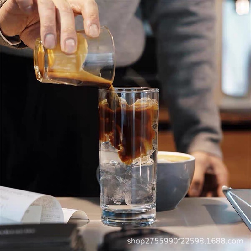 Simple American coffee cup heat-resistant thick bottom glass straight Milk Cup bubble water ice mocha caramel latte cup